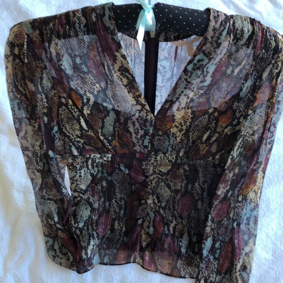 Rebecca Taylor Watercolour Snake V-Neck Top Blouse Size 4 - Picture 12 of 14